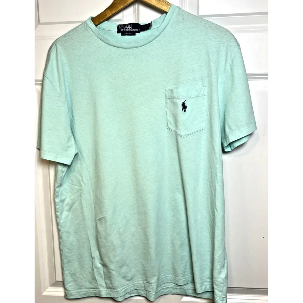 Polo Ralph Lauren Cotton Linen Pocket Tee Men's M Mint Seafoam Coastal Preppy